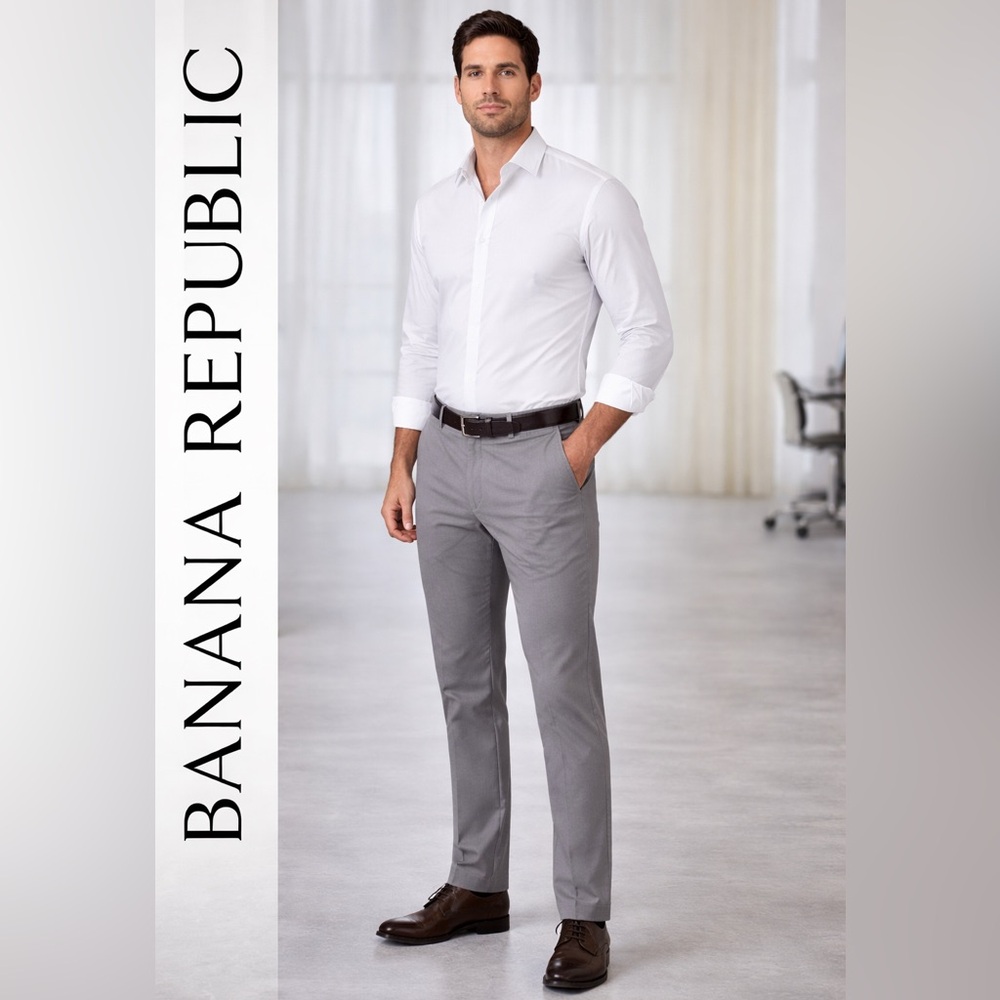 Banana Republic Aiden Slim Fit Chino Pants Grey Stretch‎ Mens 36 Casual Hemmed